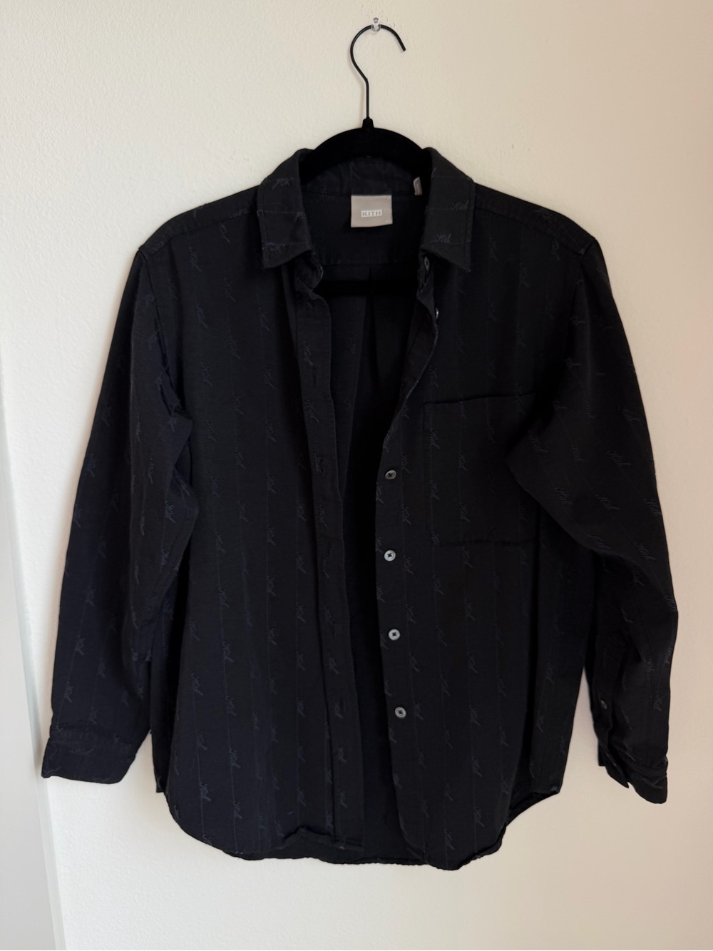 Kith Jacquard Black Long-Sleeve Button-Up Shirt Jacket With Embroidered Logo